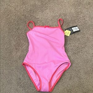 Cat & Jack Pink Ribbed Swimsuit with Red Trim